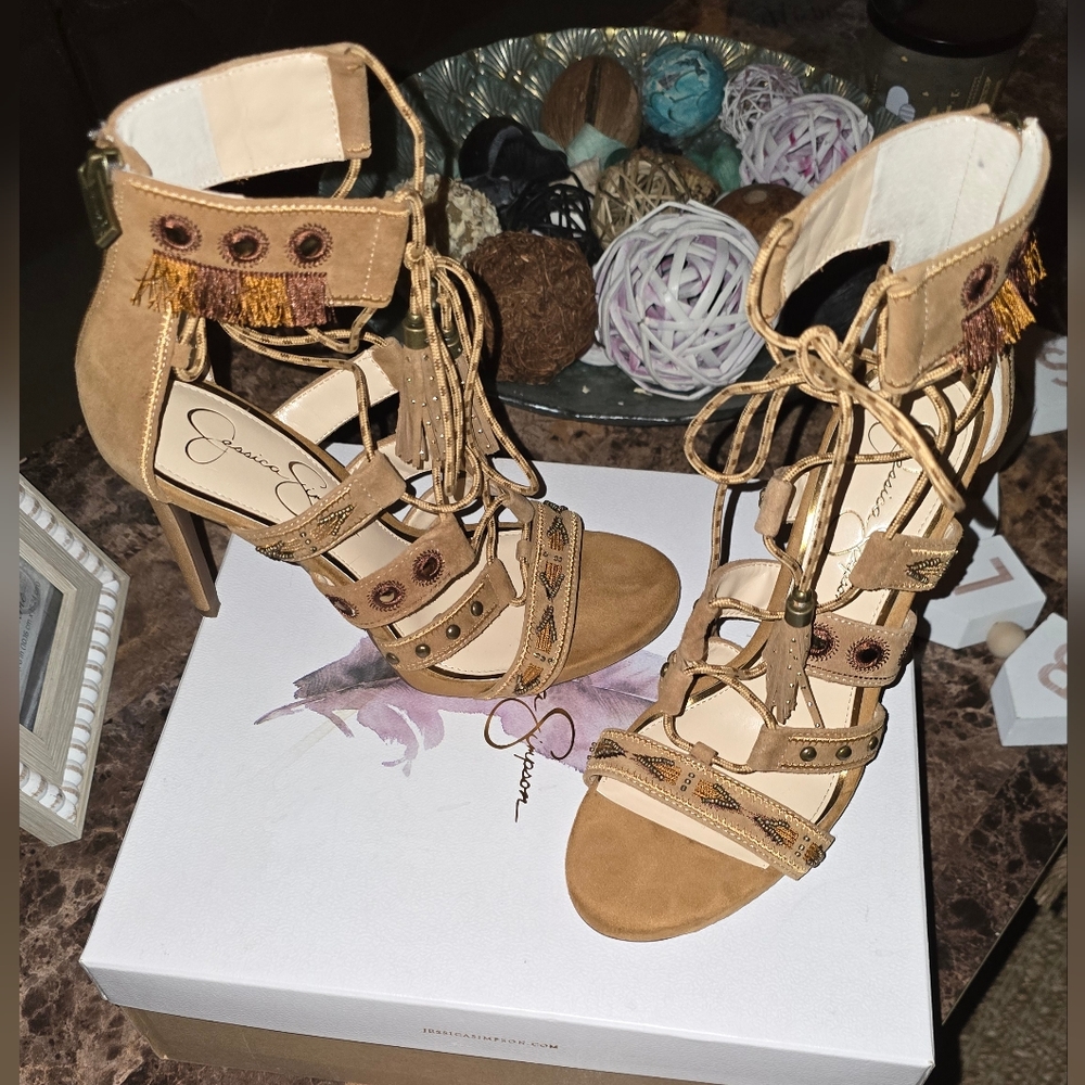 Jessica Simpson Brown Lace-Up Heels